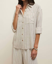 Z Supply Alfie Striped Button Up Top in beige - women's shirt - alternate view