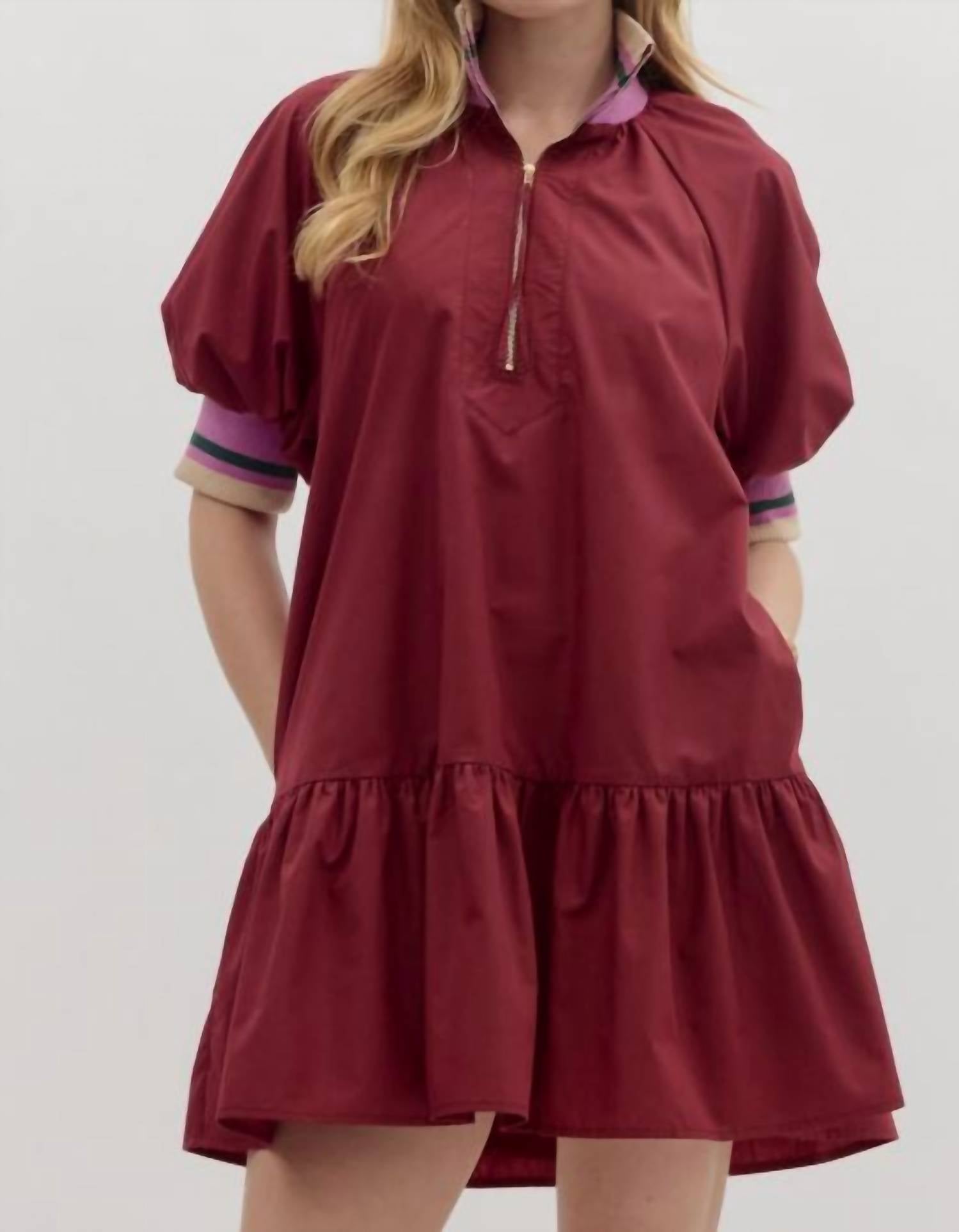 entro Colorband Mini Dress in burgundy - women's dress - detail view