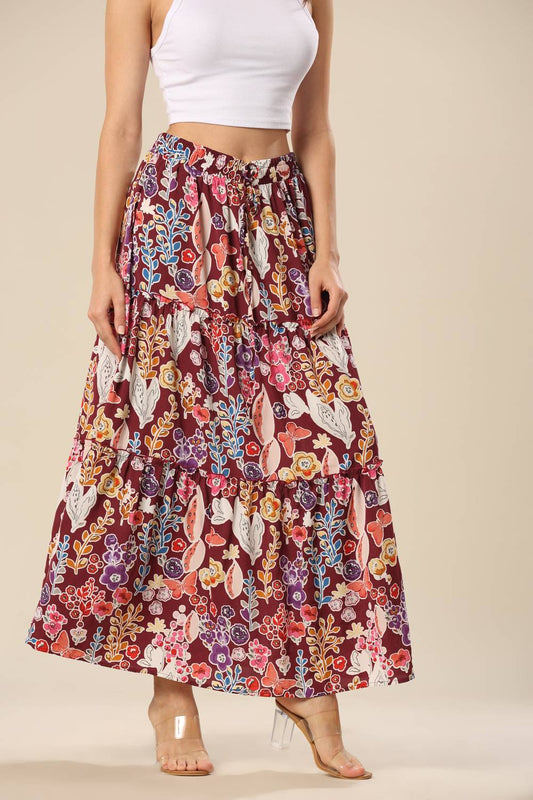 Shewin Inc. - Boho Floral Print High Waist Maxi Skirt
