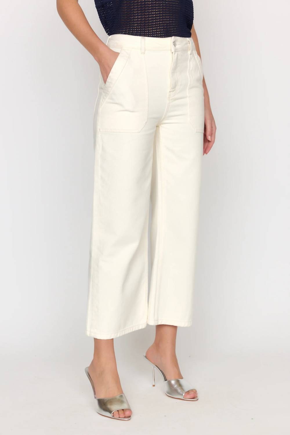 CHRISTY LYNN Dorian Cropped Denim Pant in ecru - women's pants - detail view