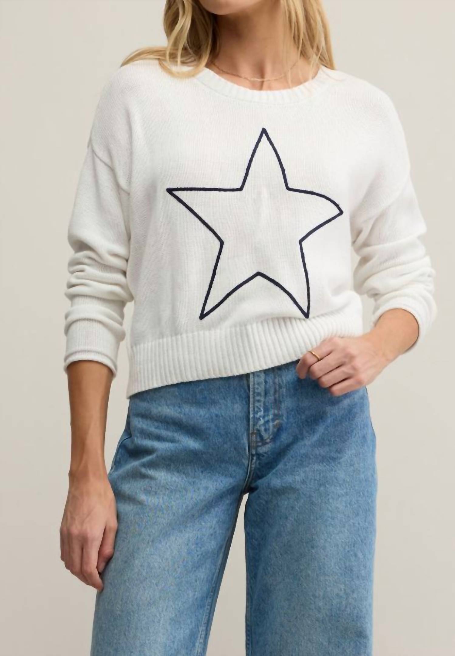 Z Supply Lucky Star Sweater in white - women's sweater