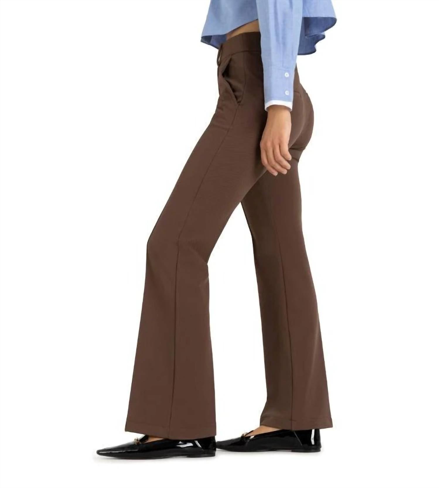 CAMBIO Francoise Pull On Flare Pants in taupe choco - women's pants - detail view