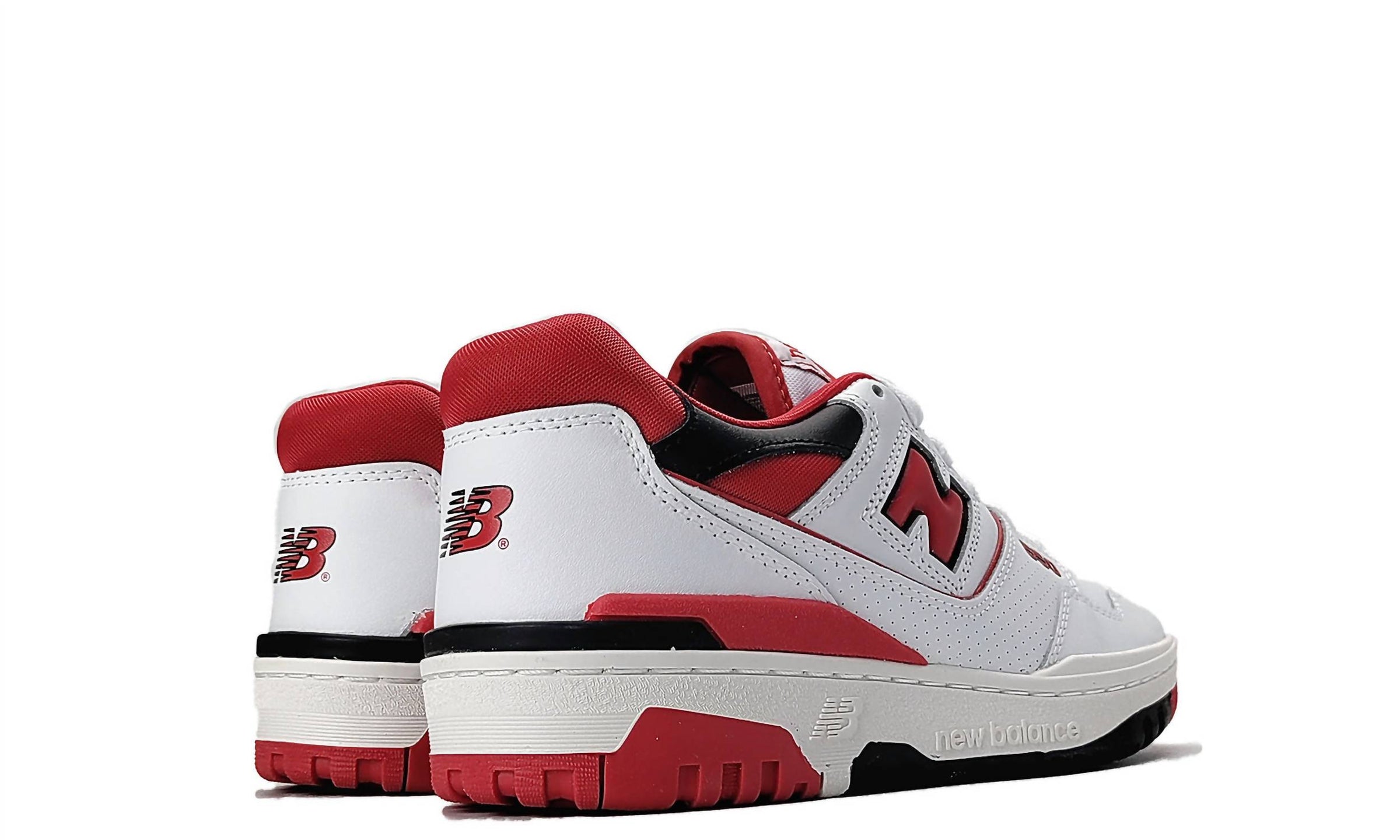 New Balance Men's 550 Low Top Leather Lace Up Sneakers in white red - men's sneaker - view 4