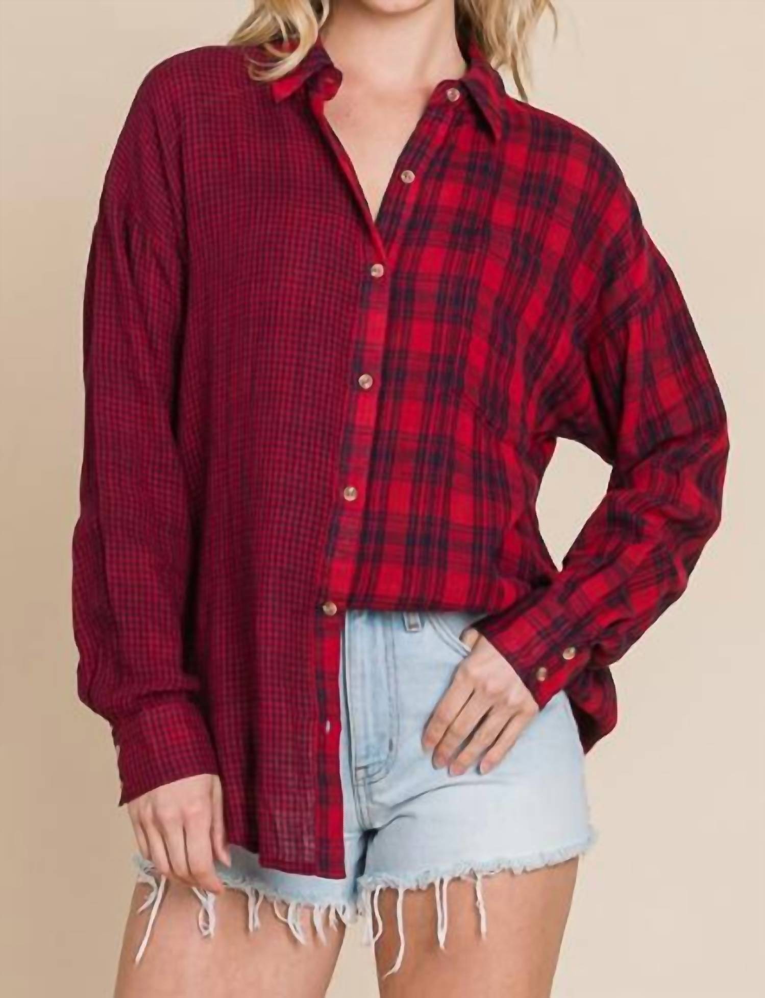 Vanilla Bay Azari Button Down Shirt in red - women's shirt