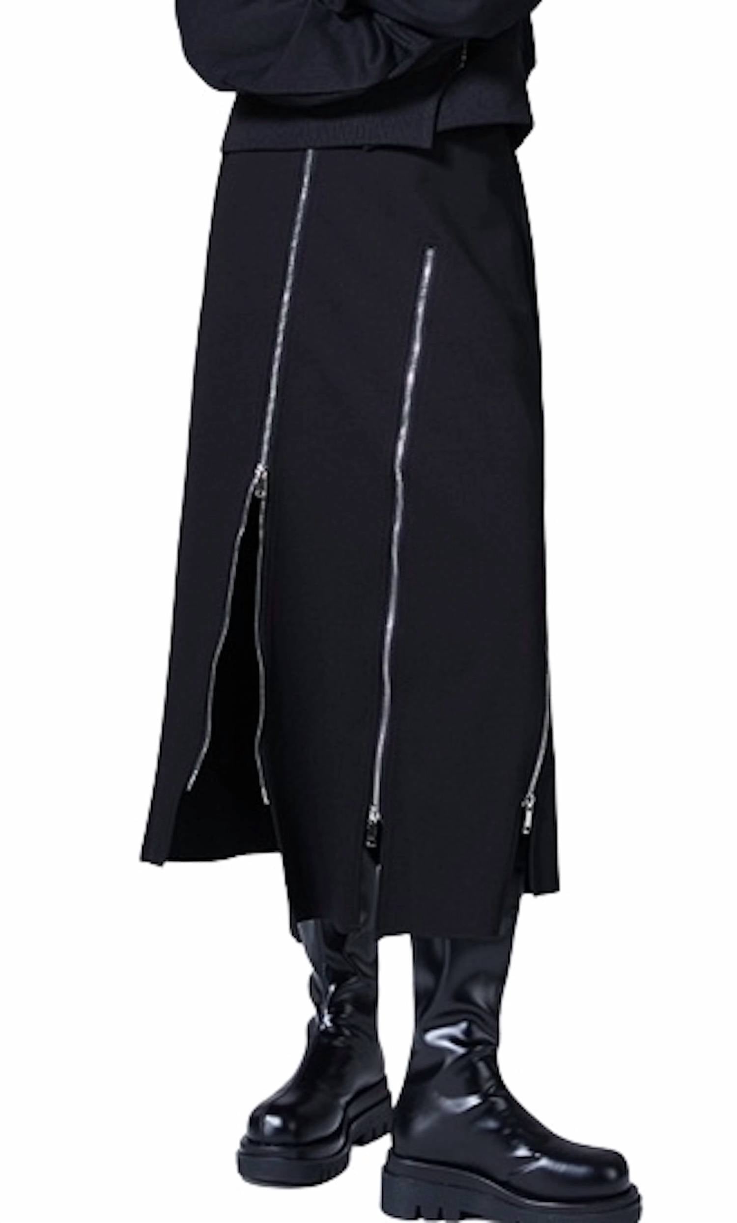 Leather & Luxe Asymmetrical Zipper Knit Skirt in black - women's skirt - detail view