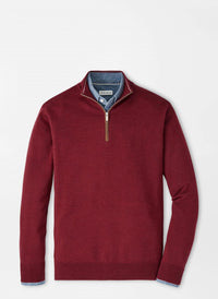 PETER MILLAR Autumn Crest Suede Trim Quarter Zip Sweater in brick red - men's sweater - alternate view