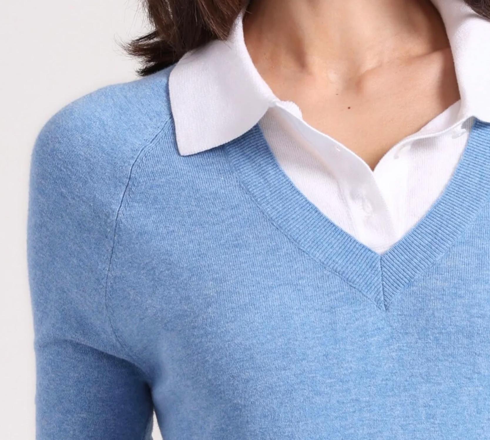 Minnie Rose - Short Sleeve V With Collar