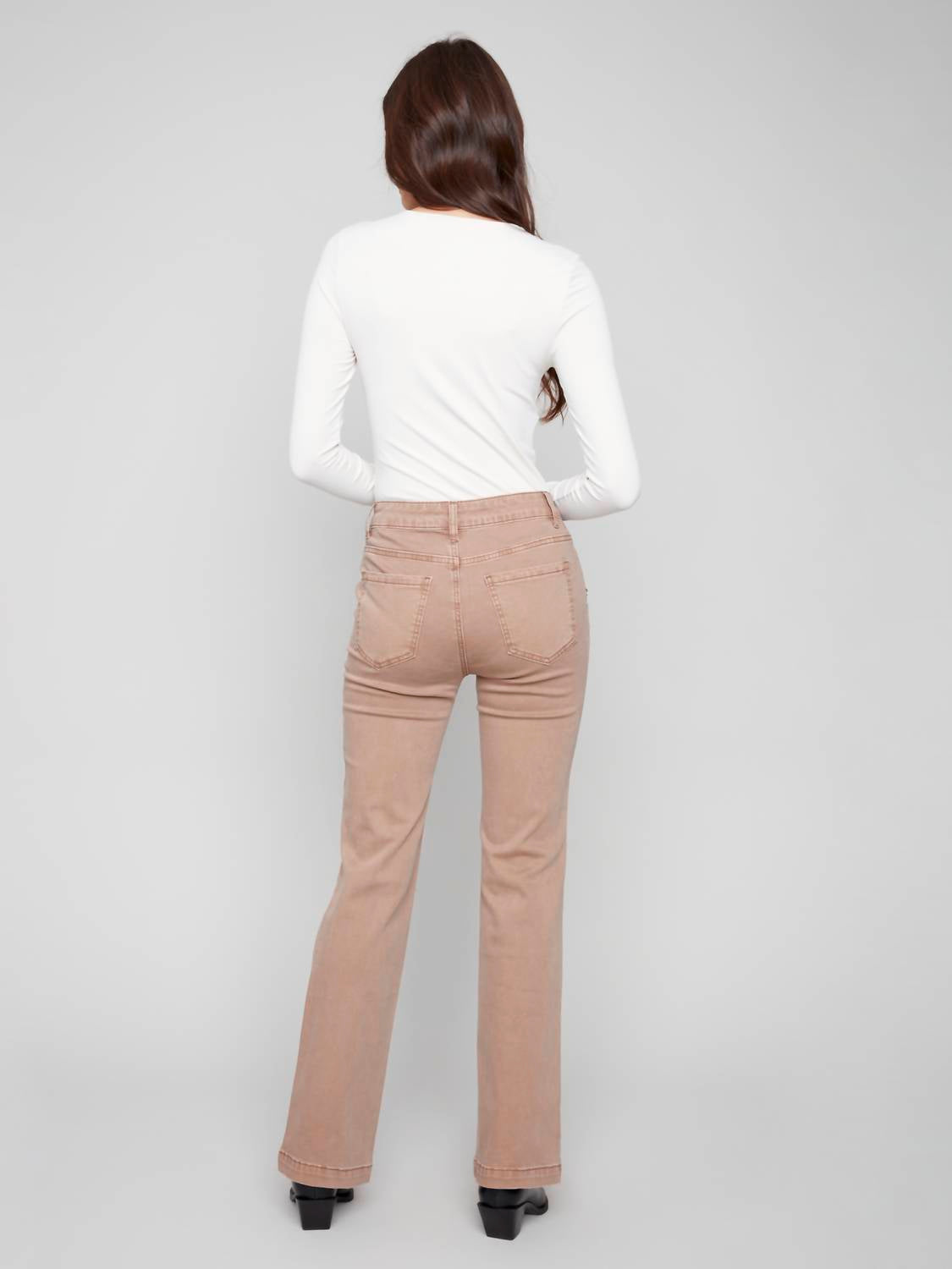 Charlie B - Flare Leg Colored Twill Pants With Buttons And Pockets