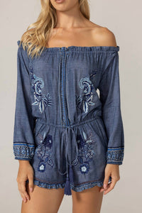 Miss June Paris Alba Off The Shoulder Playsuit in blue - women's pants - alternate view