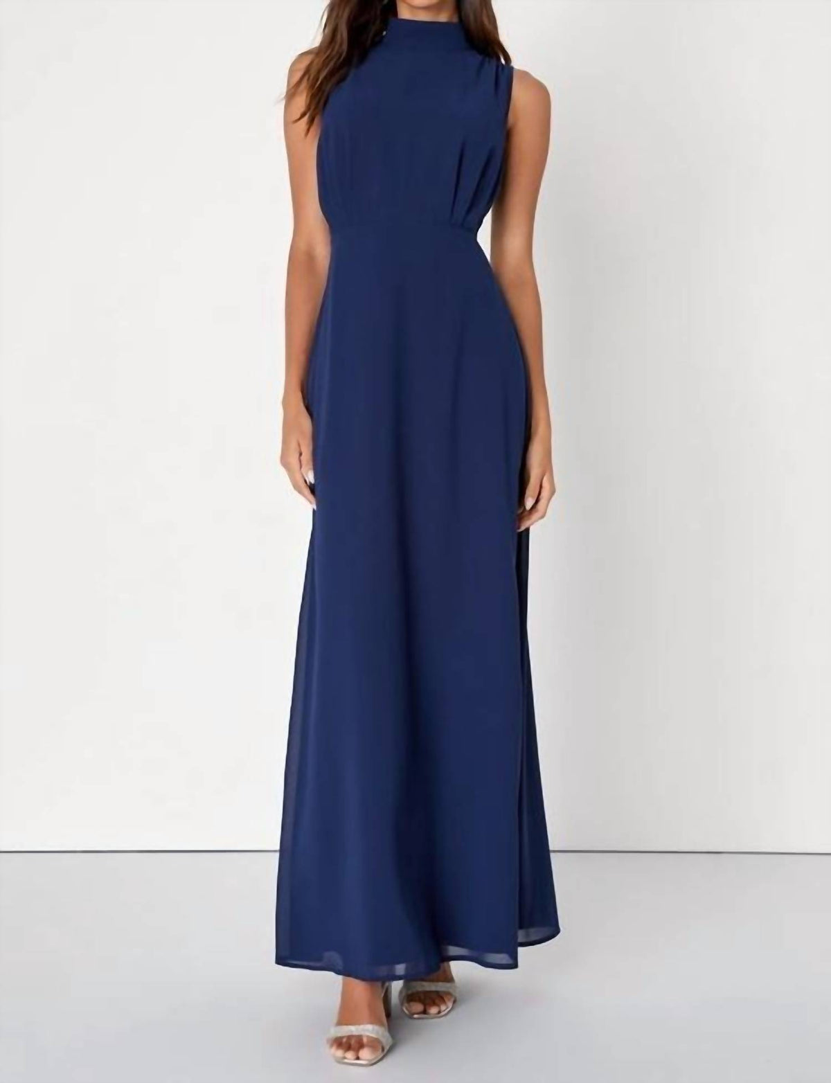 Lulus - Classic Elegance Chiffon Sleeveless Mock Neck Maxi Dress