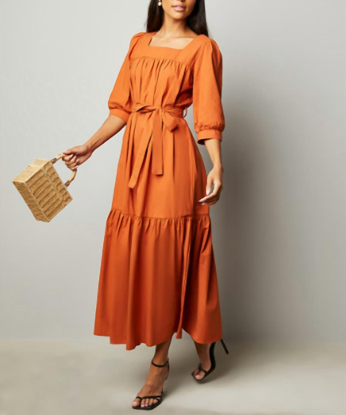 Pinch - Belted 3/4 Sleeve Maxi Dress