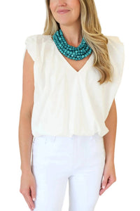 Karlie - Solid Poplin V-neck Bubble Top