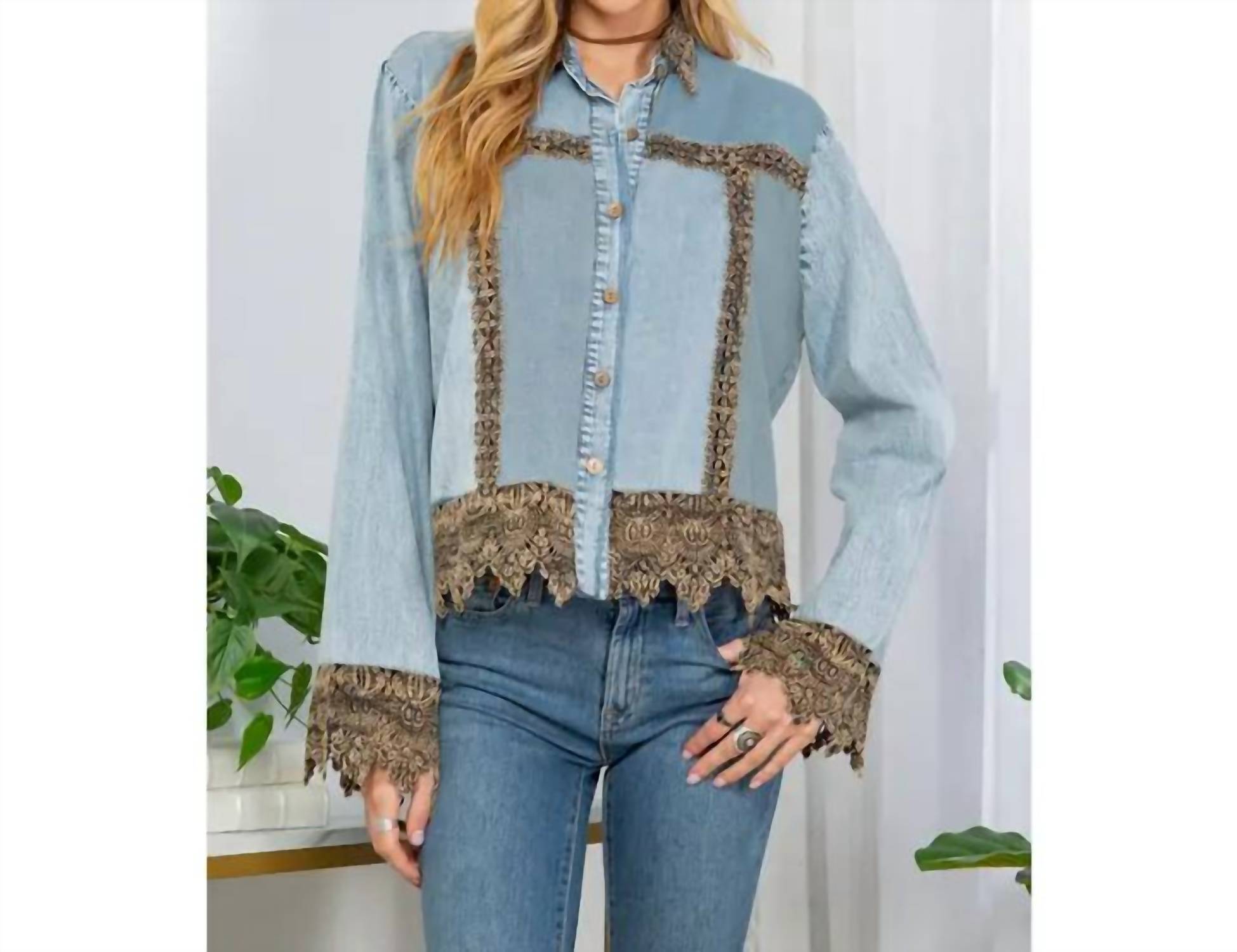 Young Threads - Ice-washed Denim Jacket With Lace