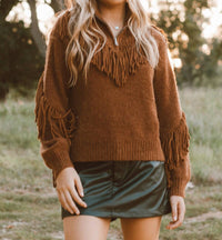 Miss Me Fringe Forever Turtleneck Sweater in brown - women's sweater - view 6