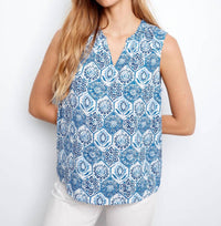 Charlie B - Printed Sleeveless Ruffle Neck Top