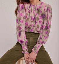 Bella Dahl Smocked Sleeve Blouse in floral camo - women's blouse - view 4