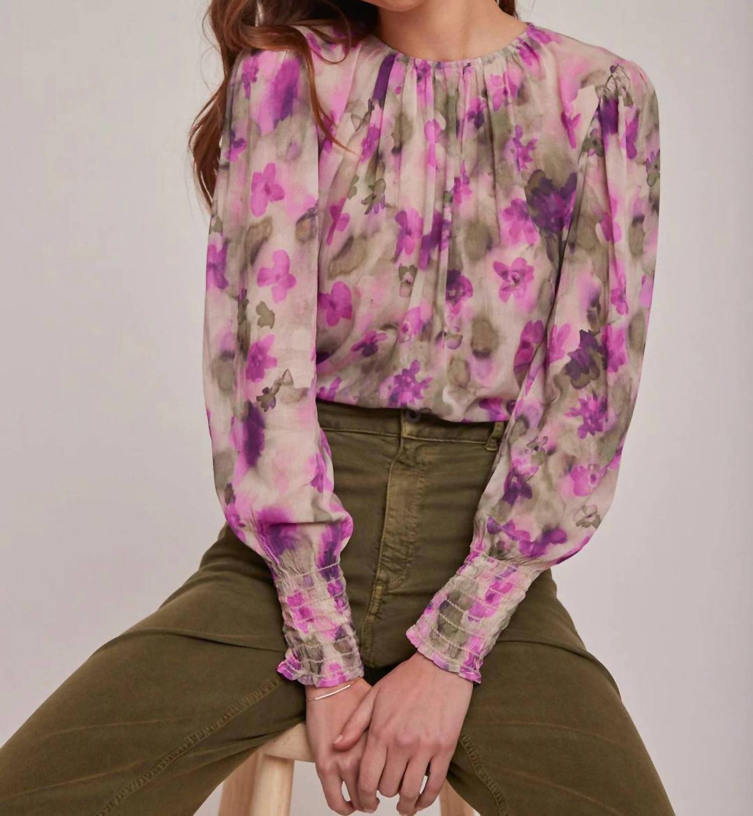 Bella Dahl Smocked Sleeve Blouse in floral camo - women's blouse - view 4