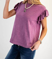 Easel - Wing Sleeve Mineral Washed Cotton Knit Top