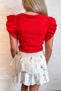 Day + Moon - Cherry Embroidered Poplin Mini Skort