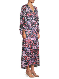 Hutch - Flowing Long Sleeve Chiffon Wrap Midi Dress
