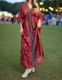 Easel - Border Print Challis Maxi Dress