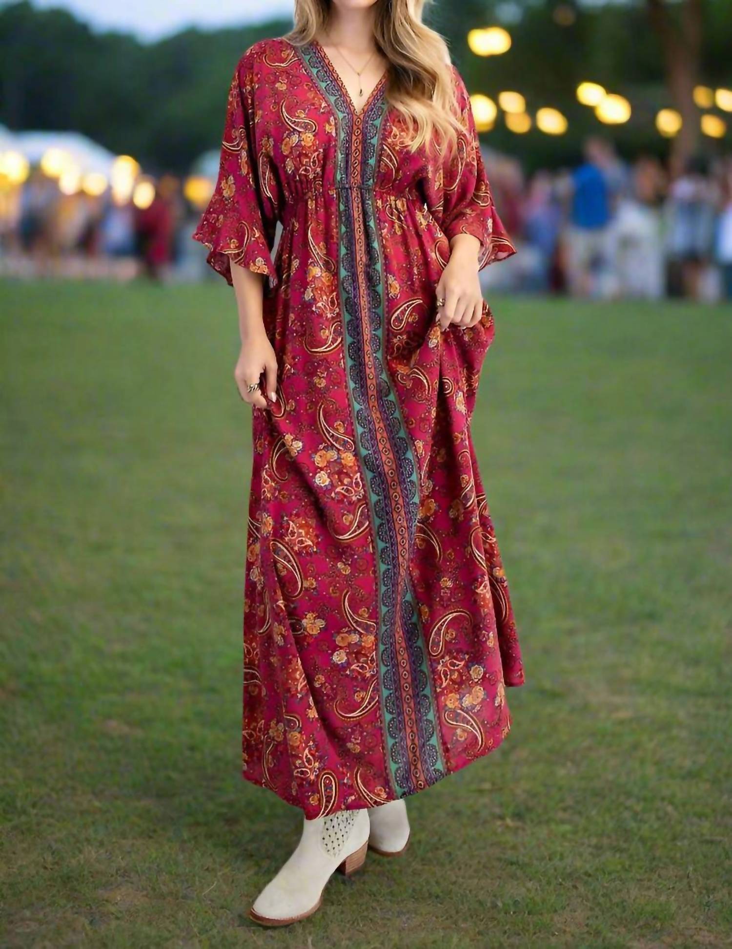 Easel - Border Print Challis Maxi Dress