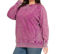 Zenana - Acid Washed French Terry Pullover Top - Plus