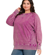 Zenana - Acid Washed French Terry Pullover Top - Plus