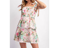 Sweet Generis - Lovely Print Eyelet Tiered Mini Dress