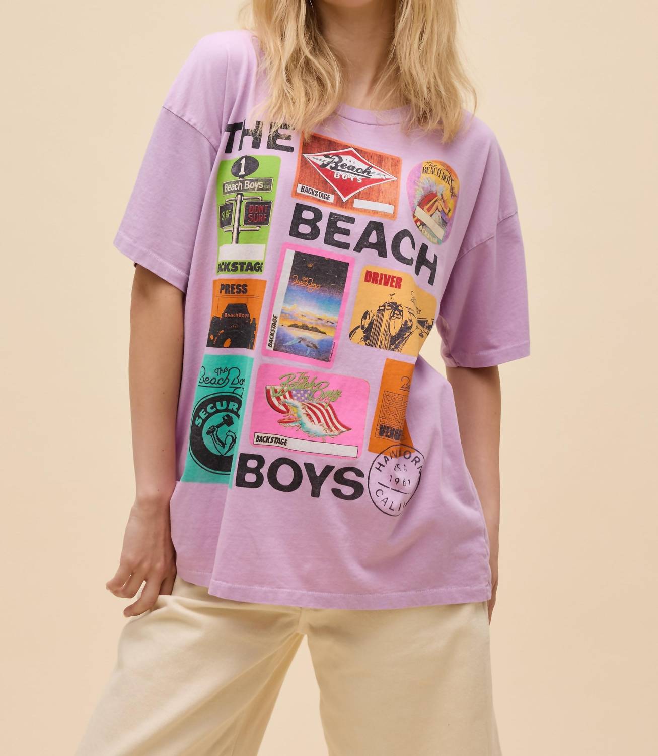 DAYDREAMER The Beach Boys Backstage Merch Tee in hazy orchid - women's t-shirt