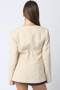Olivaceous - Linen Scoop Neck Blazer