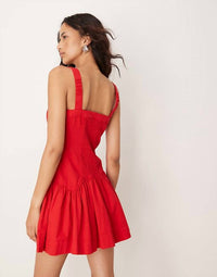Day + Moon - Mini Zip Front Corset Hem Twill Dress
