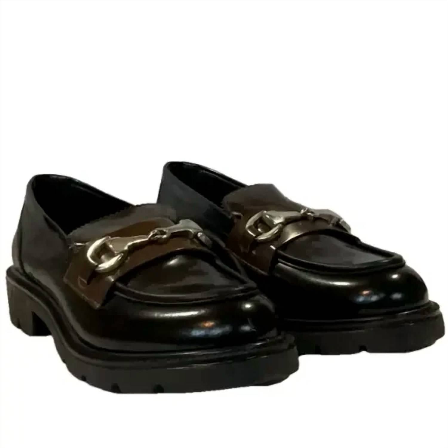 Michele Lopriore Women's Loafers With Chain Detail in black brown - women's flats