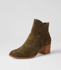 Django & Juliette Women's Mockas Ankle Boots in olive suede - women's shoe - detail view