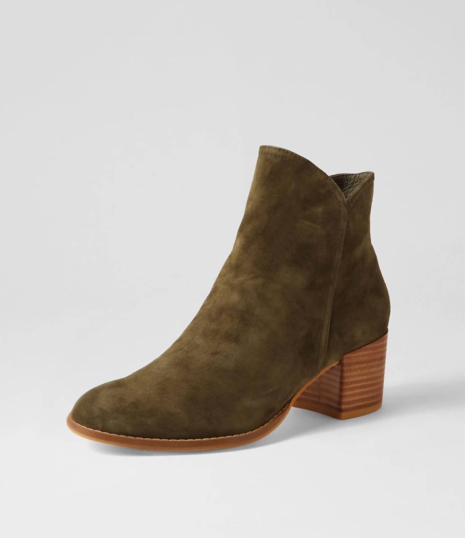 Django & Juliette Women's Mockas Ankle Boots in olive suede - women's shoe - detail view