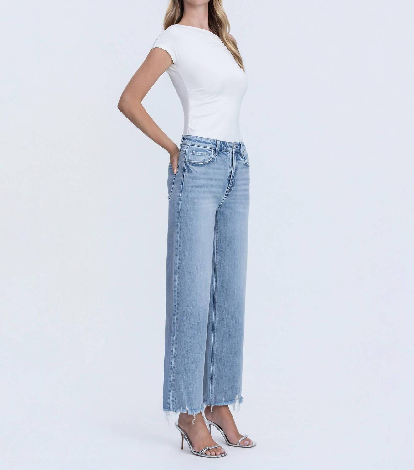 Vervet By Flying Monkey - Mid Rise Frayed Hem Ankle Wide Leg Jeans