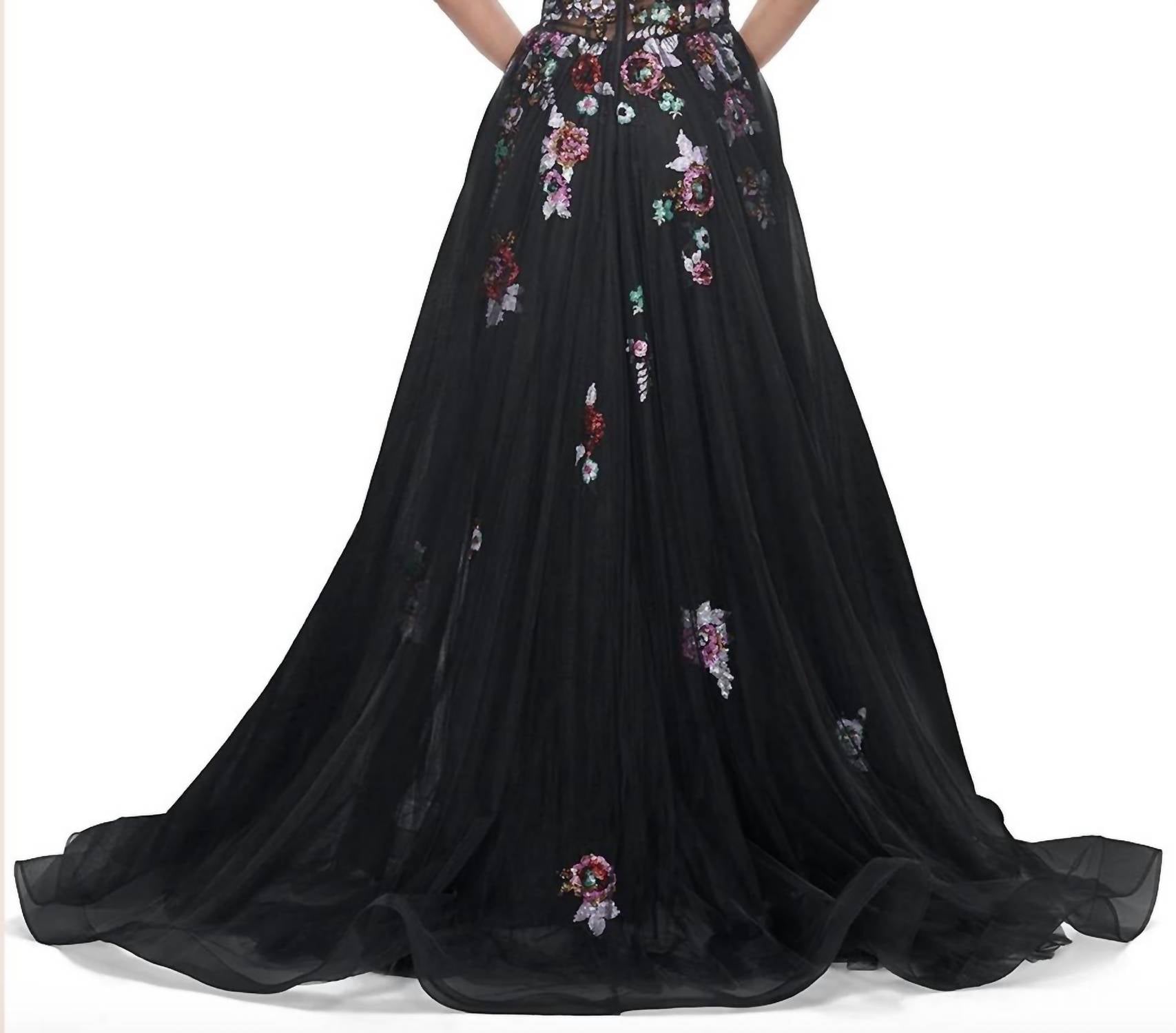 La Femme - Lace Floral Sequin Gown