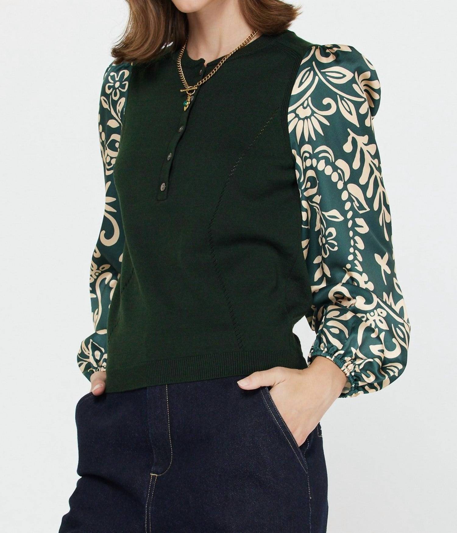 Current Air - Mandarin Collar Combo Sweater Top