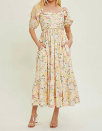 Baevely By Wellmade - Maven Pleated Bodice Floral Dress