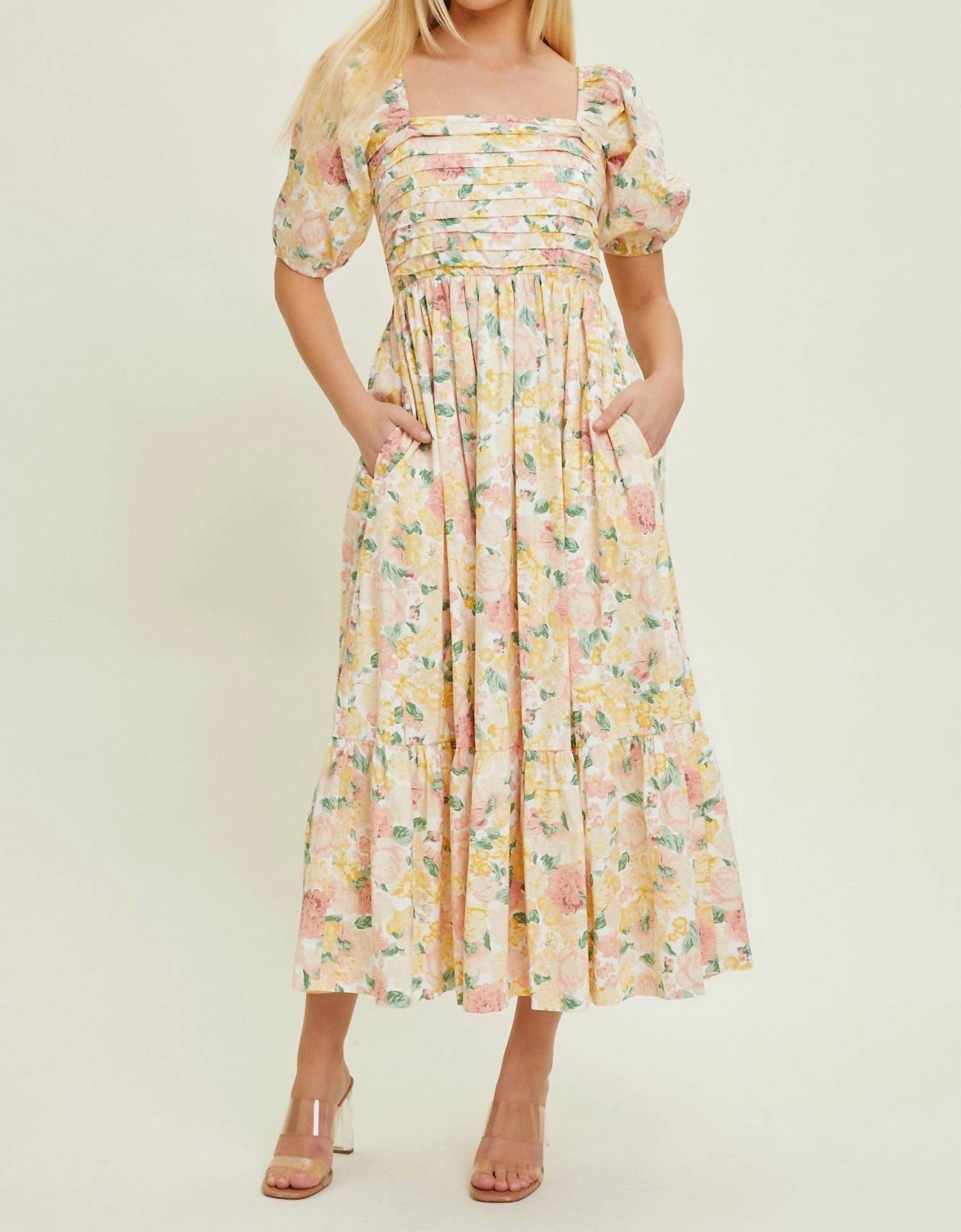 Baevely By Wellmade - Maven Pleated Bodice Floral Dress