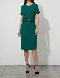 Joseph Ribkoff Faux Belted Sheath Dress in emerald - women's dress