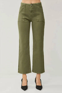 Risen - High Rise Patch Pockets Ankle Flare Pants
