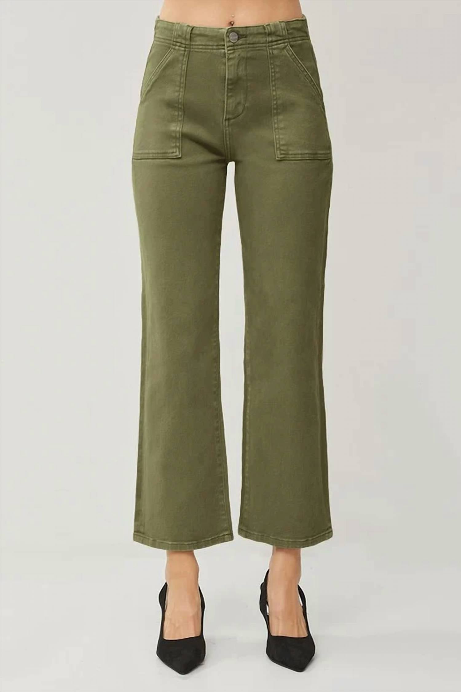 Risen - High Rise Patch Pockets Ankle Flare Pants