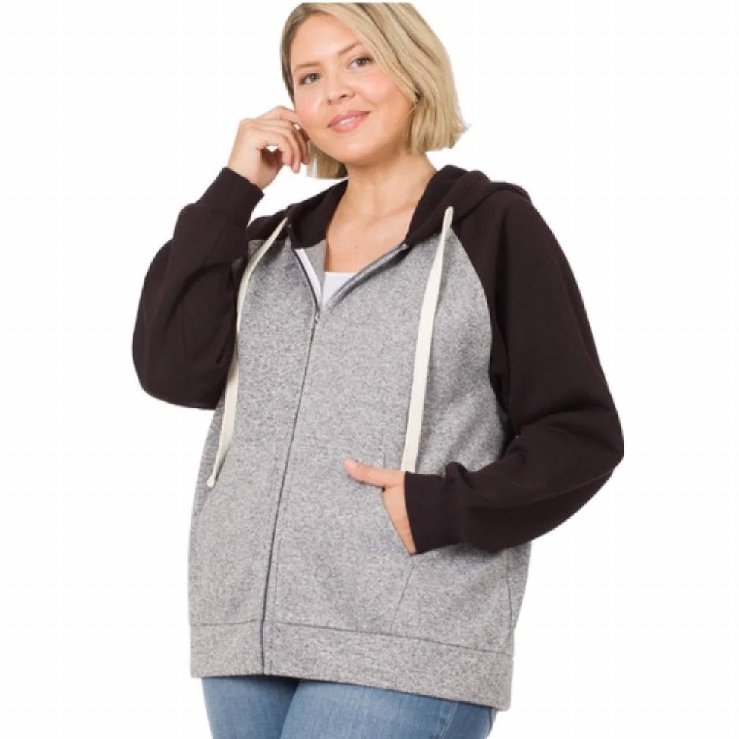 Zenana - Raglan Full-zip Hoodie - Plus