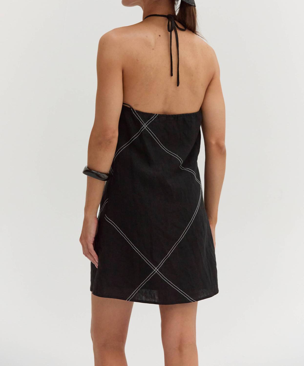 Crescent - Lena Contrast Stitch Halter Mini Dress