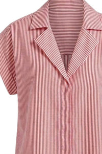 Fun 2 Fun - Women's Striped Button Down Capped Sleeve Blouse