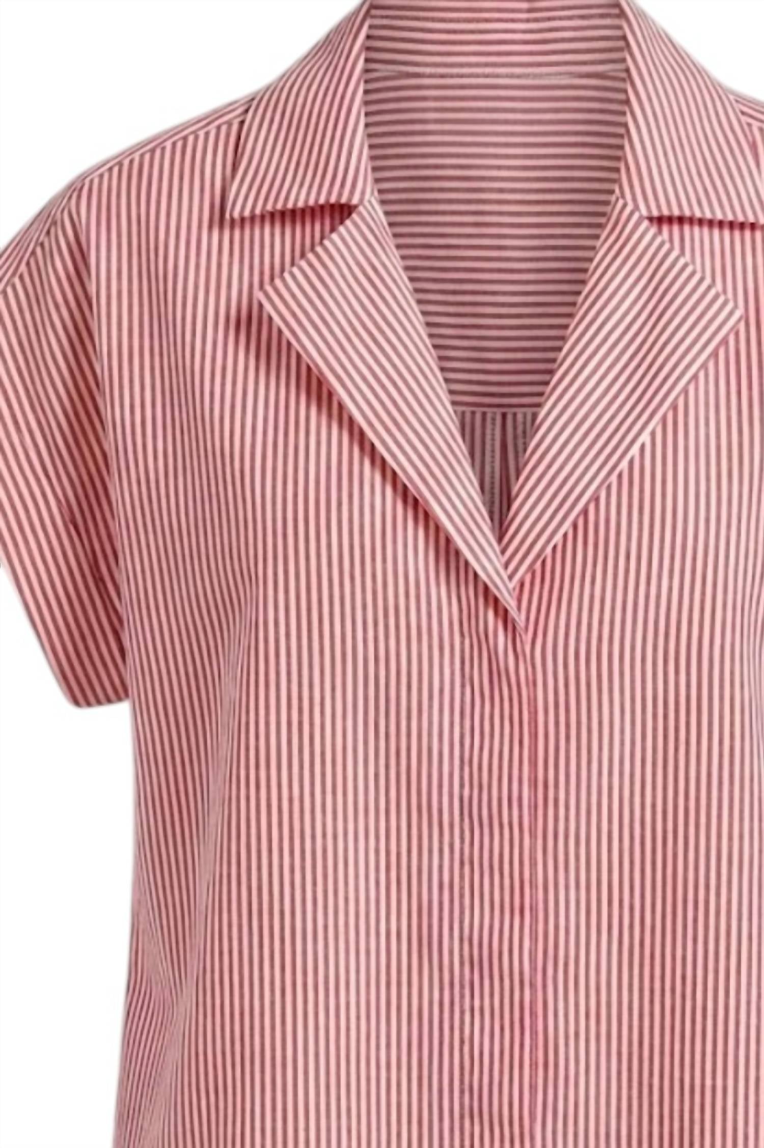 Fun 2 Fun - Women's Striped Button Down Capped Sleeve Blouse