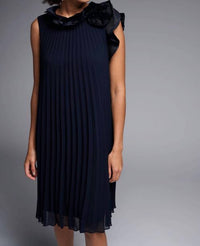 Joseph Ribkoff Women's Chiffon Pleated A-line Cocktail Dress in navy blue - women's dress