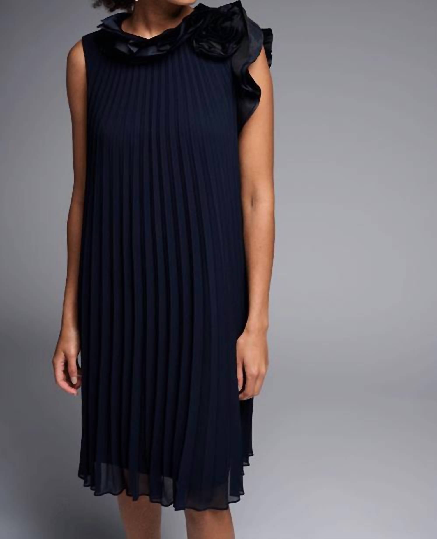 Joseph Ribkoff Women's Chiffon Pleated A-line Cocktail Dress in navy blue - women's dress