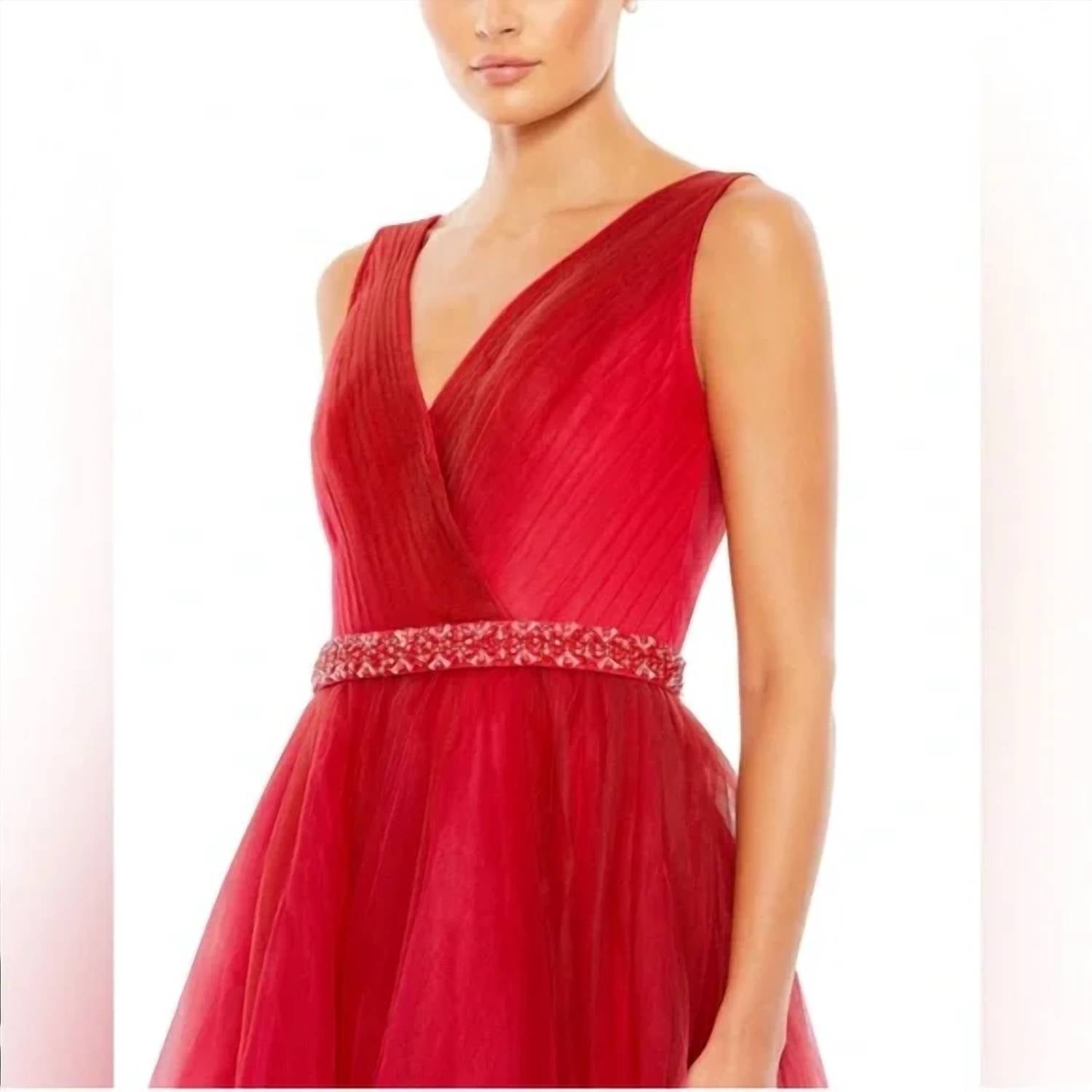 Mac Duggal - Beaded Belt Wrap Over Sleeveless Ballgown